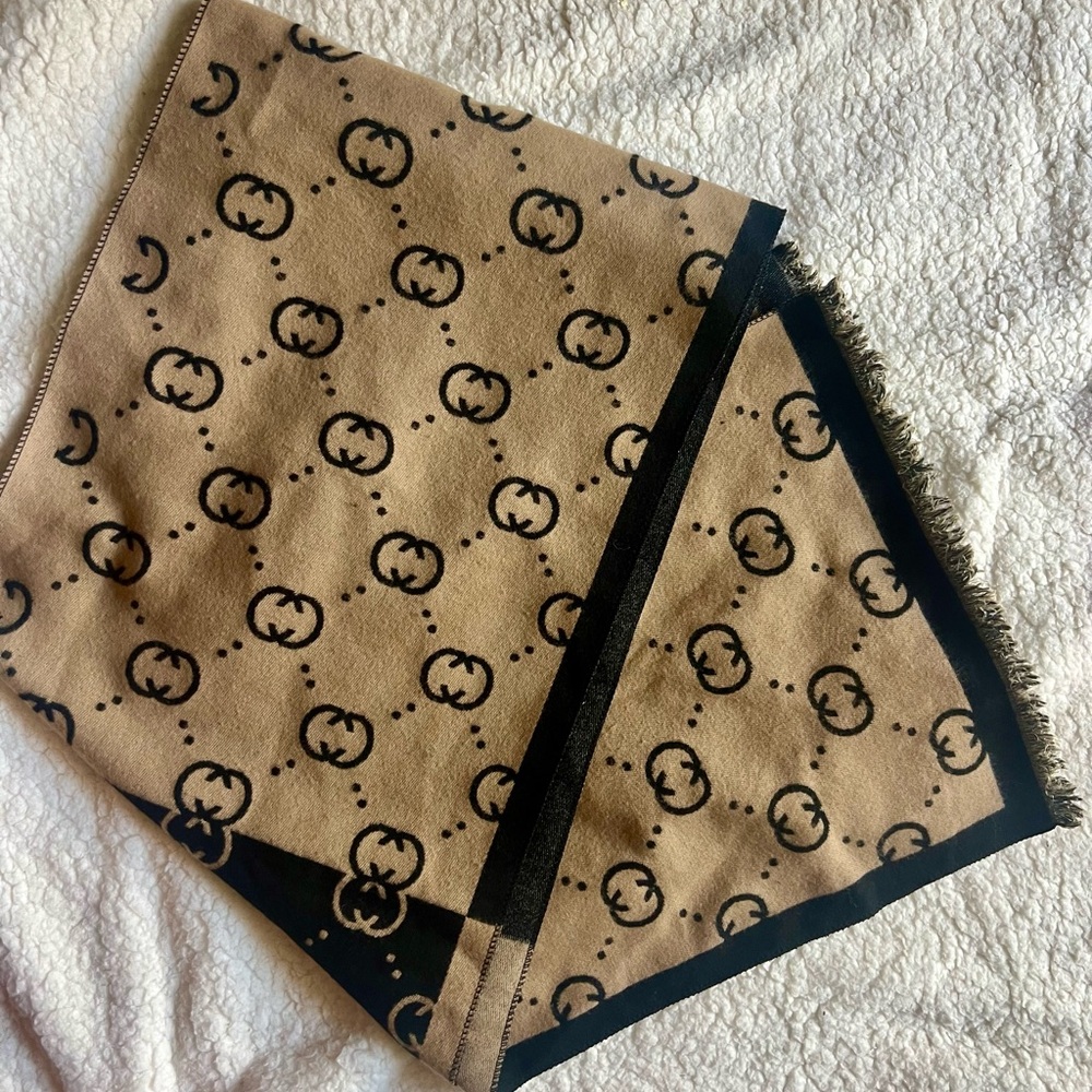 Tan and Black Patterned Scarf